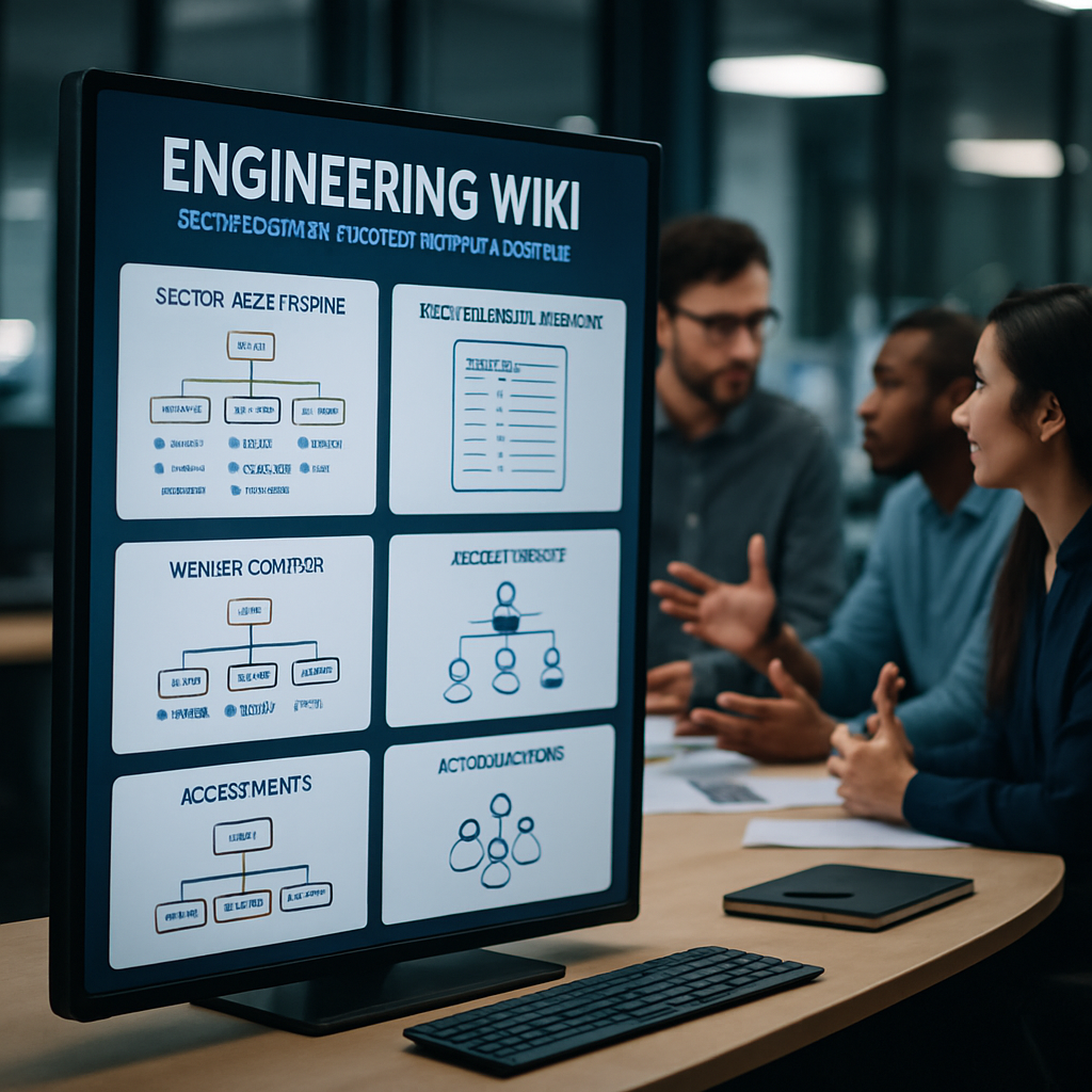 A professional workspace illustrating the setup and best practices for an engineering wiki dedicated